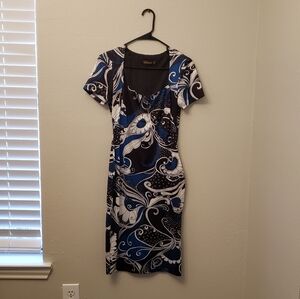 VfEmage Black and Blue Patterned Mini Dress